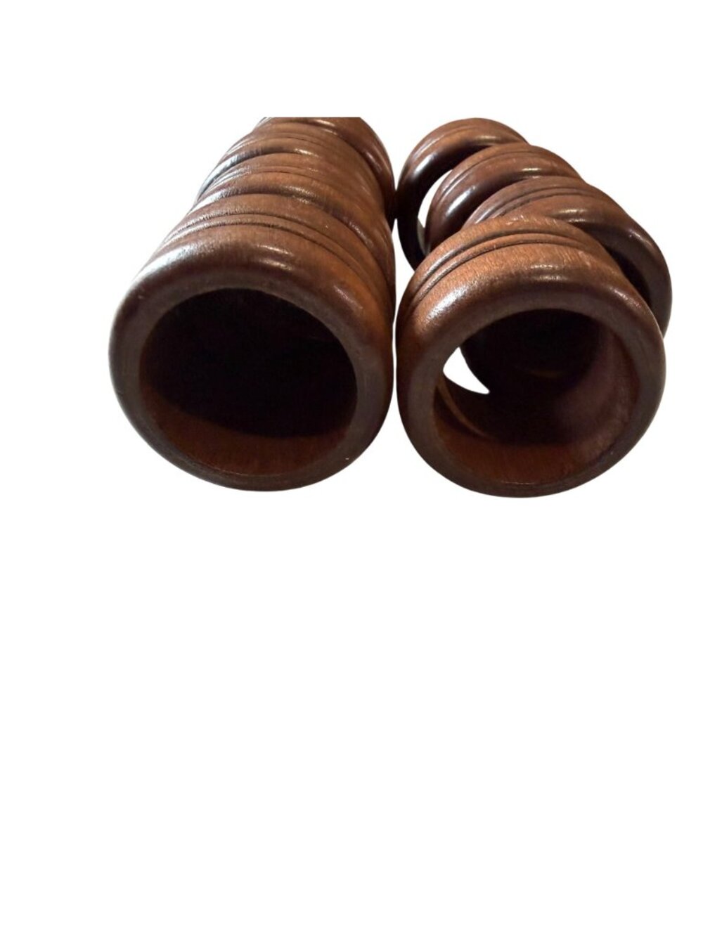 Vintage Wood Napkin Rings Set Of 8 Grooved Design Rustic Brown Finish - Picture 3 of 6